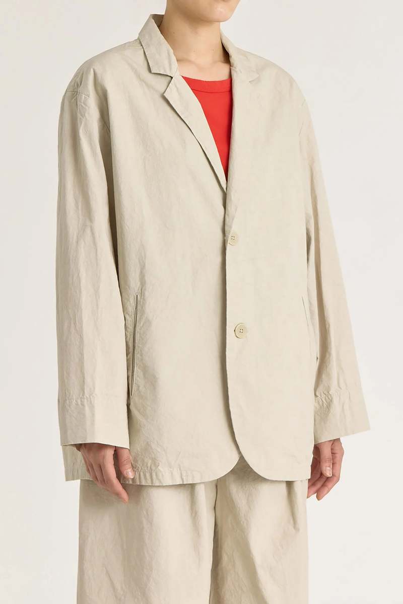 Black Crane Crinkled Blazer - Stone