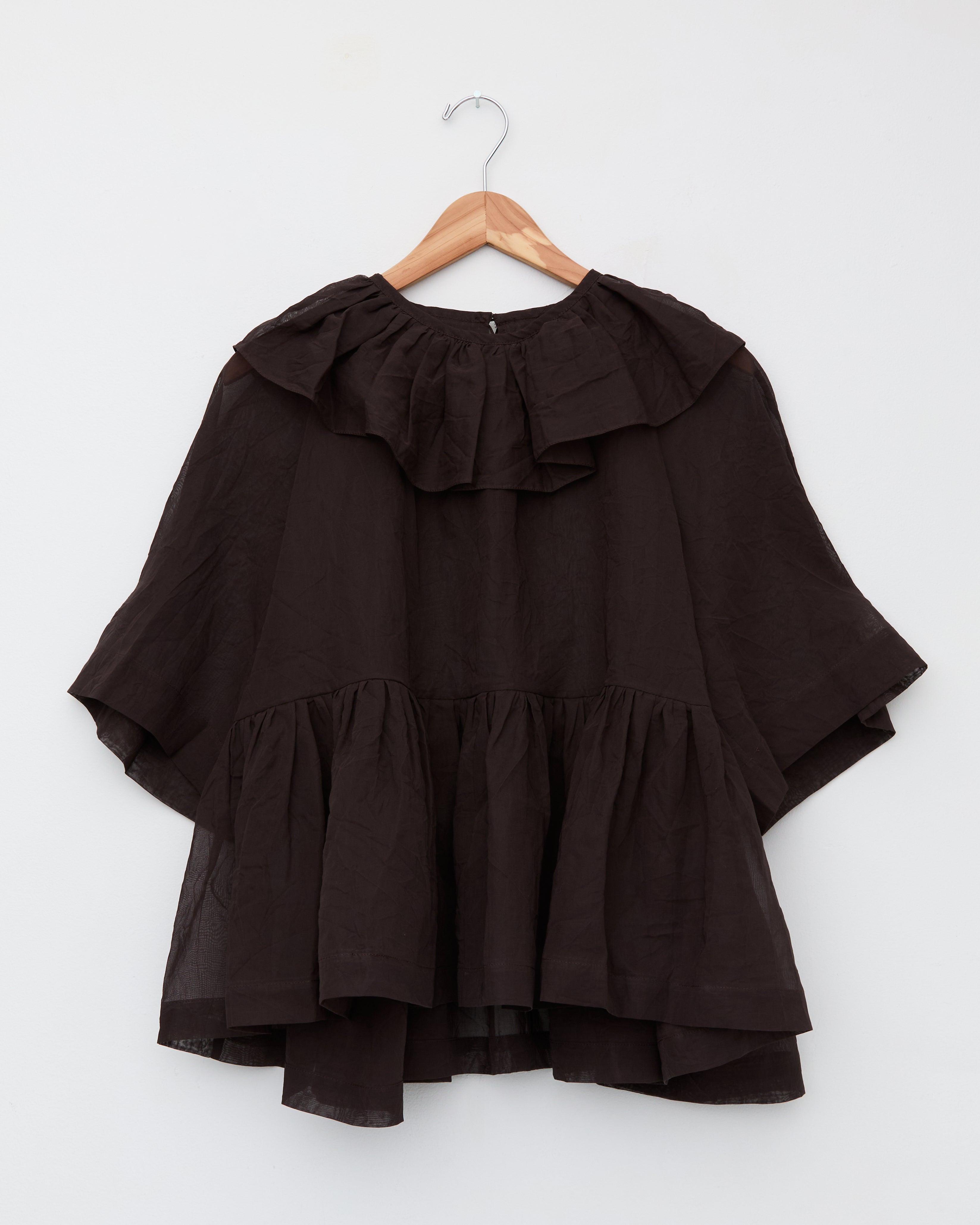 CAWLEY STUDIO Delilah Frill Top - Chocolate | Garmentory