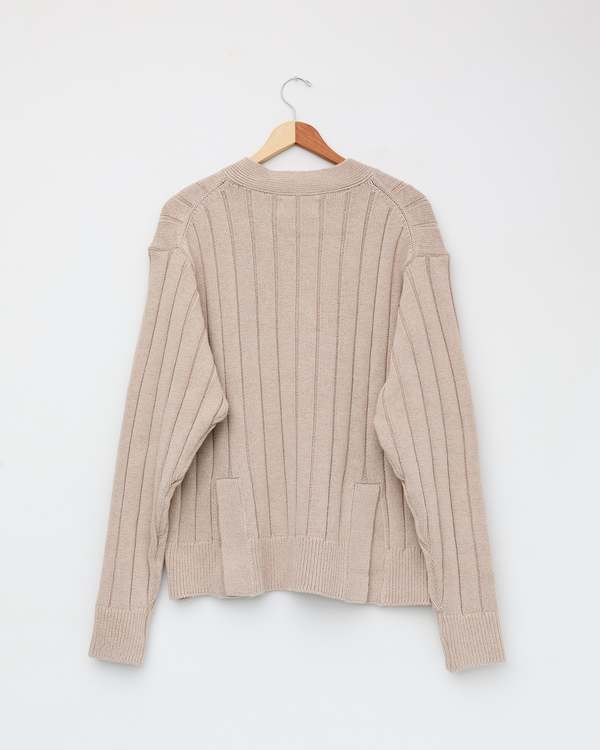Ernie Palo Wide Rib Knit Cardigan - Beige | Garmentory