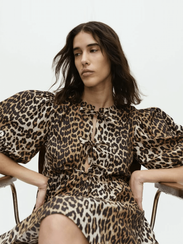 ganni leopard print mini dress GANNI Leopard Print Lam Dress