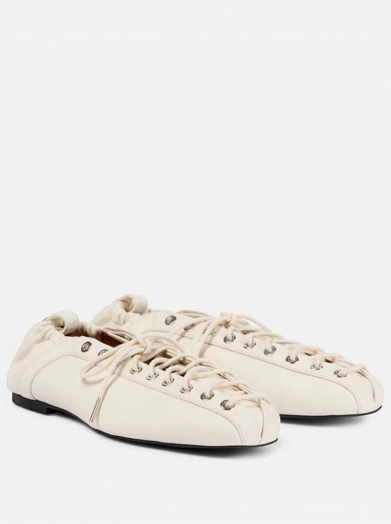 Ganni Eyelets Lace Up Ballerina Flats - Egret | Garmentory