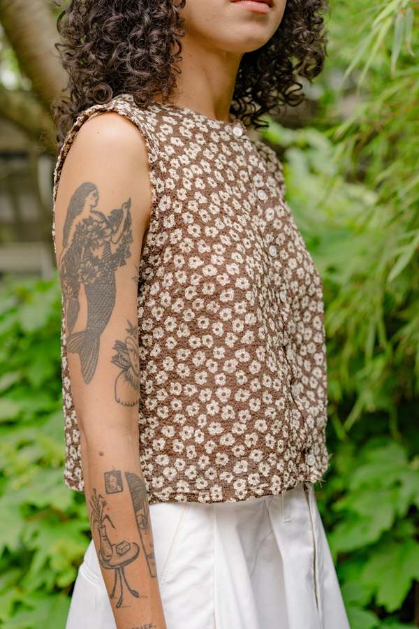 Camiel Fortgens Square Top - Brown/ White Flower | Garmentory