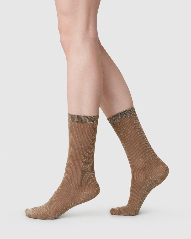 Swedish Stockings Magda Shimmery Socks - Mid Brown