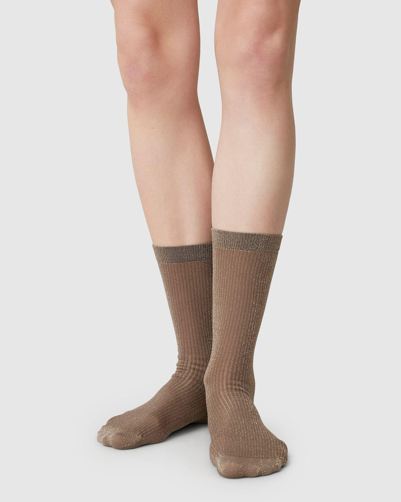 Swedish Stockings Magda Shimmery Socks - Mid Brown