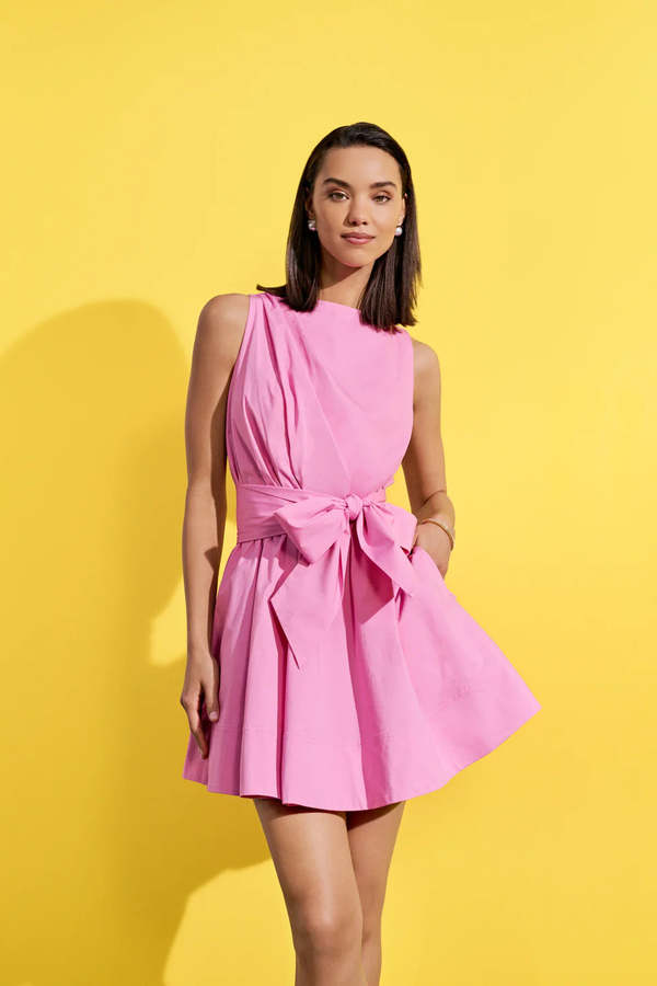 Milly Draped Poplin Sleeveless Mini Dress - Pink | Garmentory