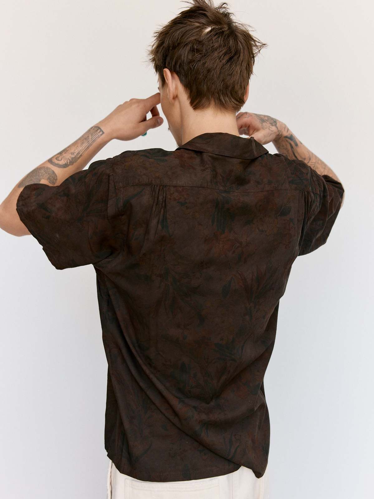 Taiga Takahashi LOT.113 Open Collar Shirt - Mud Dye Brown - Image 2 of 12