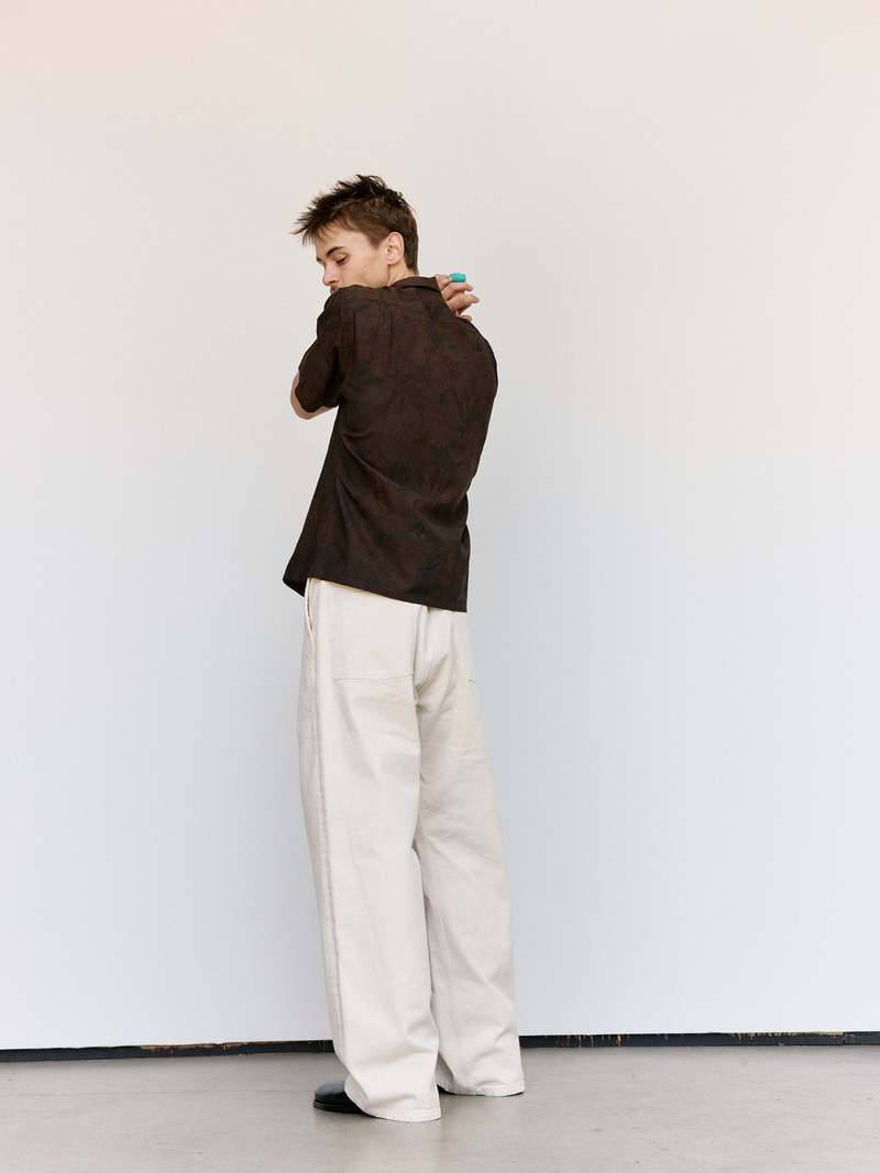 Taiga Takahashi LOT.113 Open Collar Shirt - Mud Dye Brown