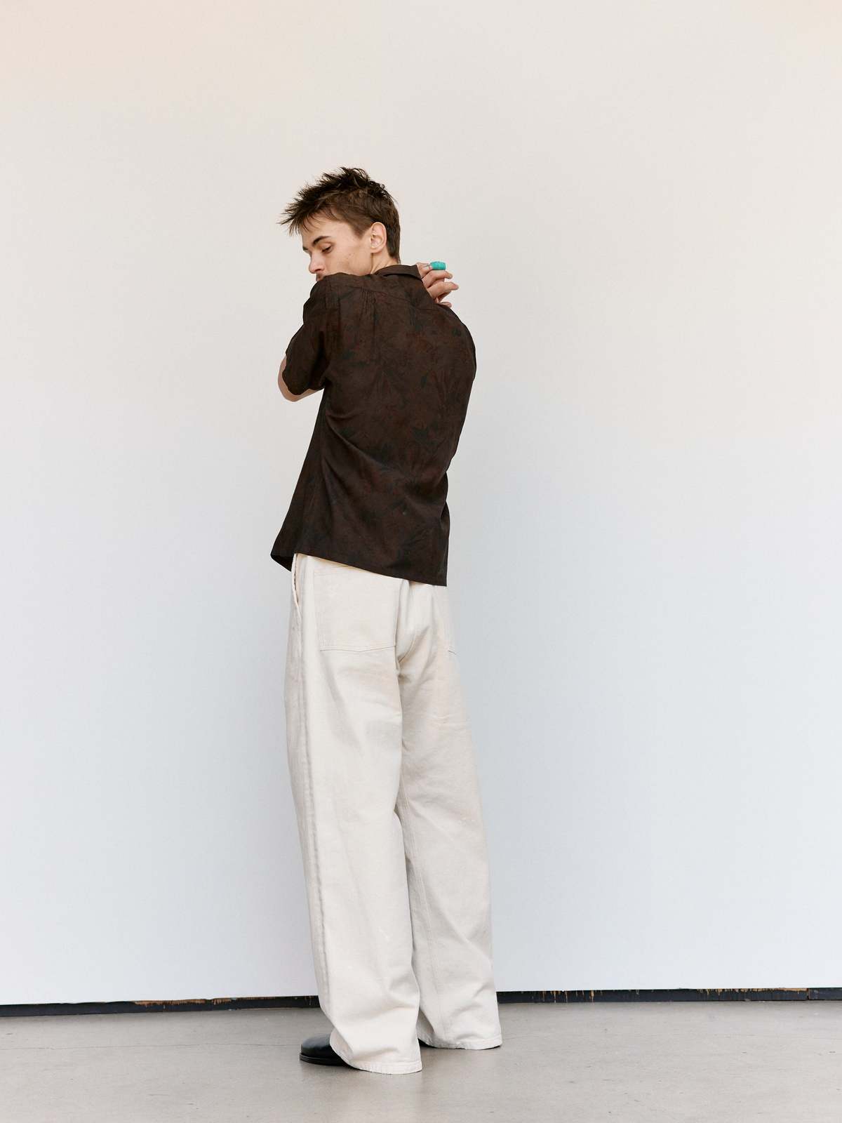 Taiga Takahashi LOT.113 Open Collar Shirt - Mud Dye Brown - Image 4 of 12