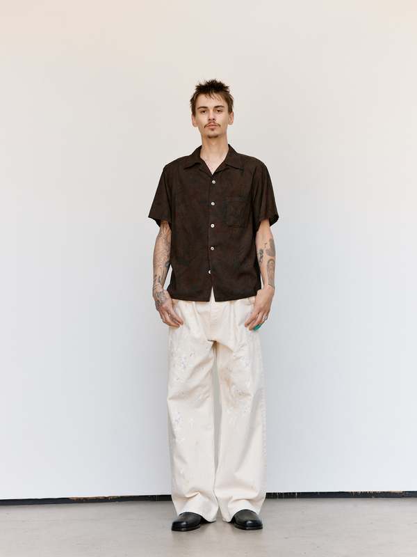 Taiga Takahashi LOT.113 Open Collar Shirt - Mud Dye Brown
