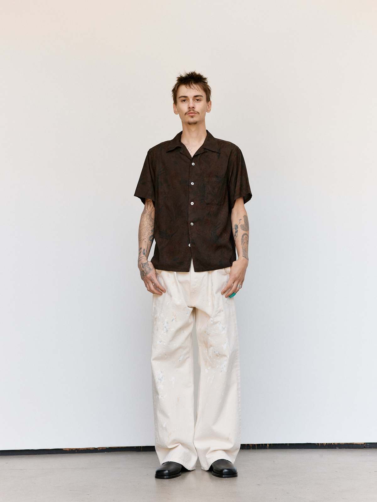 Taiga Takahashi LOT.113 Open Collar Shirt - Mud Dye Brown - Image 5 of 12