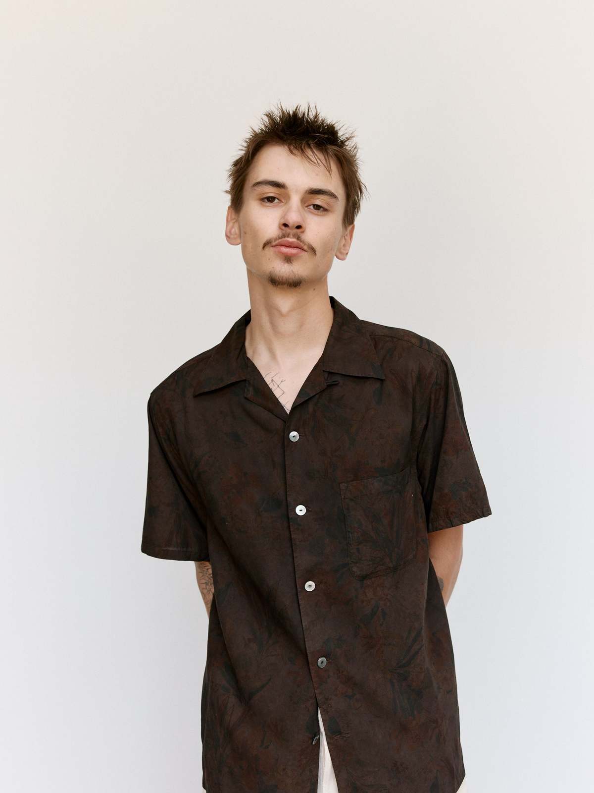 Taiga Takahashi LOT.113 Open Collar Shirt - Mud Dye Brown - Image 7 of 12