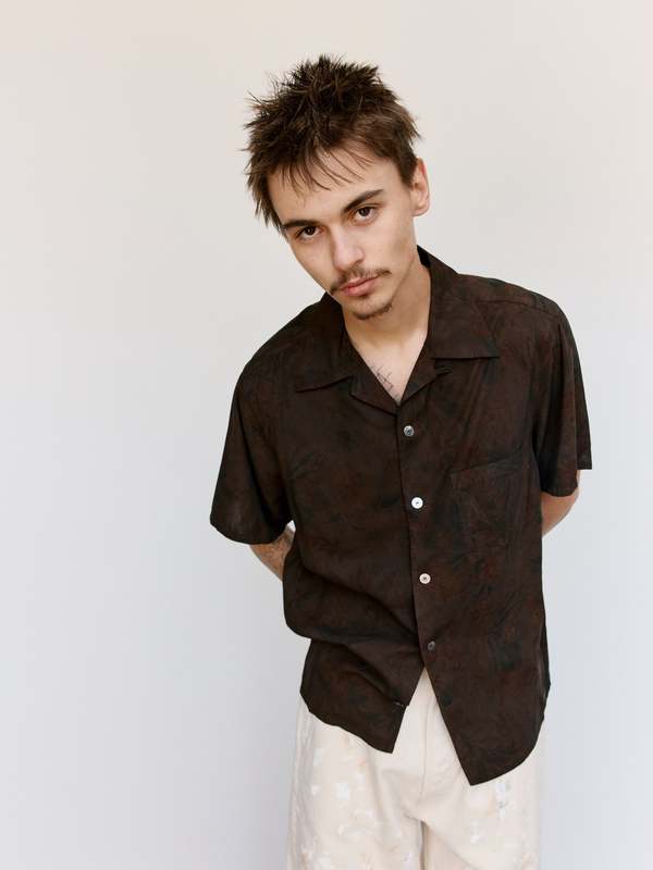 Taiga Takahashi LOT.113 Open Collar Shirt - Mud Dye Brown
