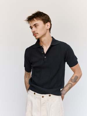 Taiga Takahashi LOT.526 Polo Knit - Charcoal | Garmentory