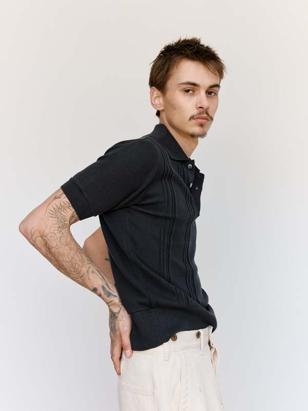 Taiga Takahashi LOT.526 Polo Knit - Charcoal | Garmentory