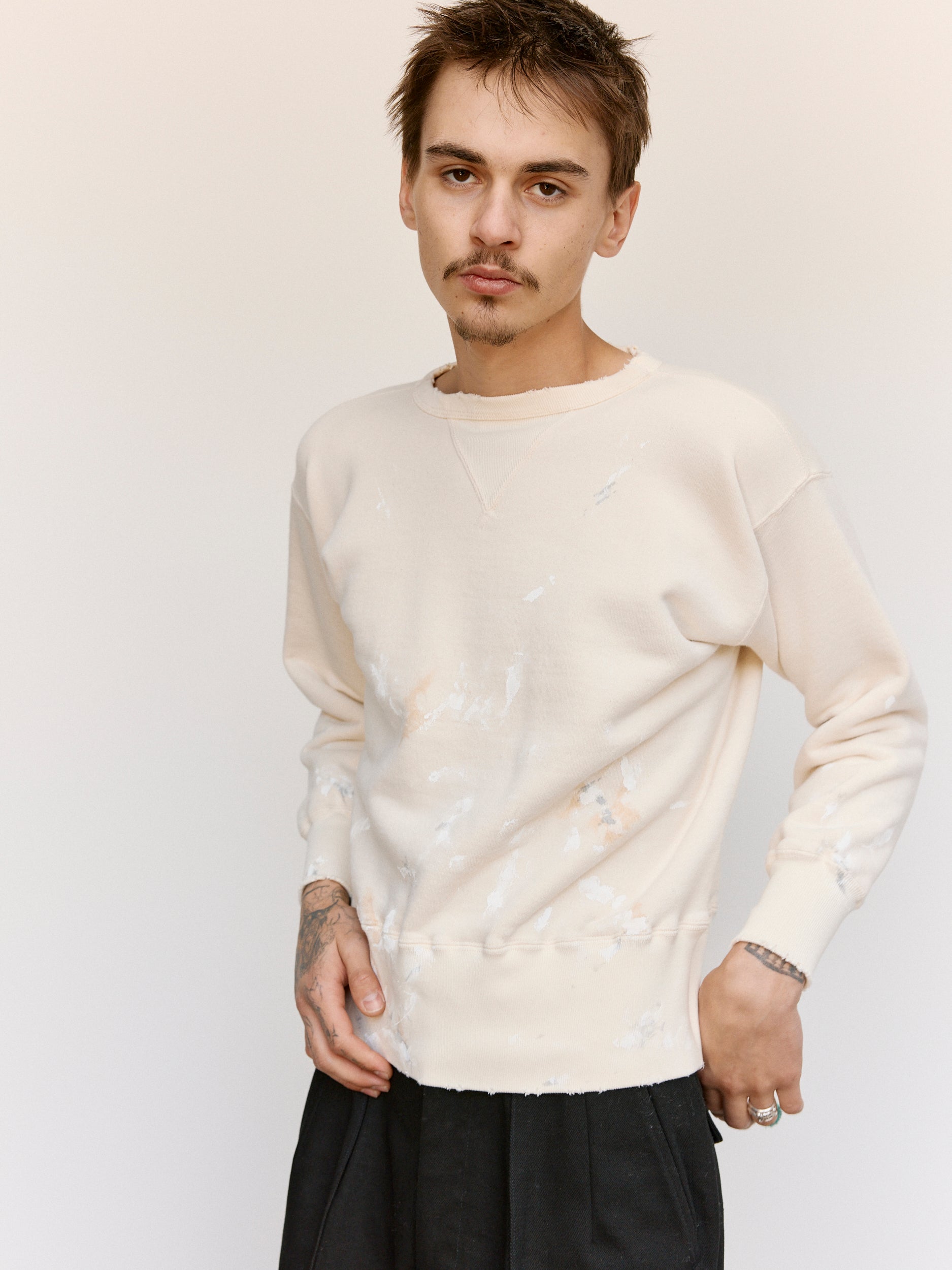 Taiga Takahashi LOT.603 Sweat Shirt - Ivory Paint | Garmentory