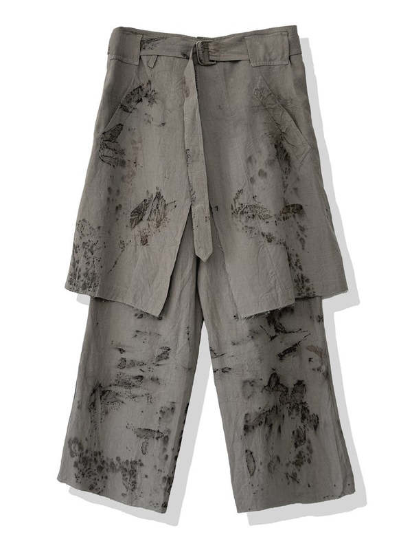 SAN263-1 Eco Hemp Layered Skirt Pants - Mud Brown