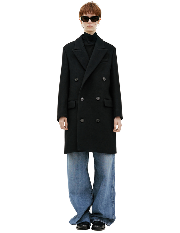 AMI Paris Double-Breasted Wool Coat - Black | Garmentory