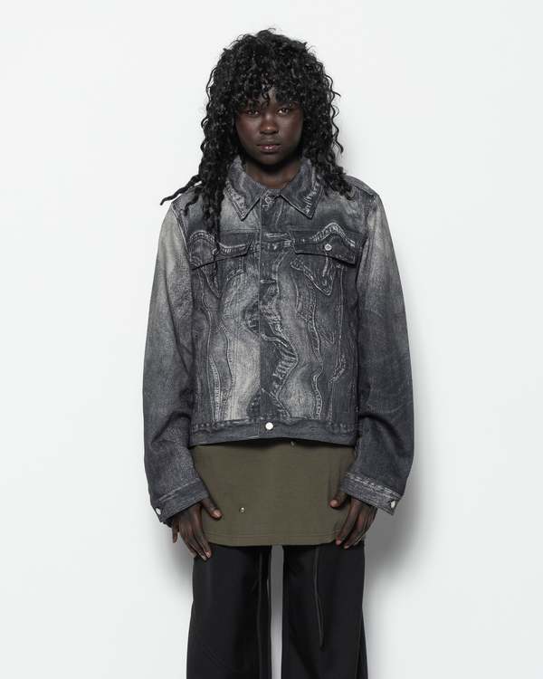 CAMPERLAB Distorted Print Denim Jacket - Black and Grey