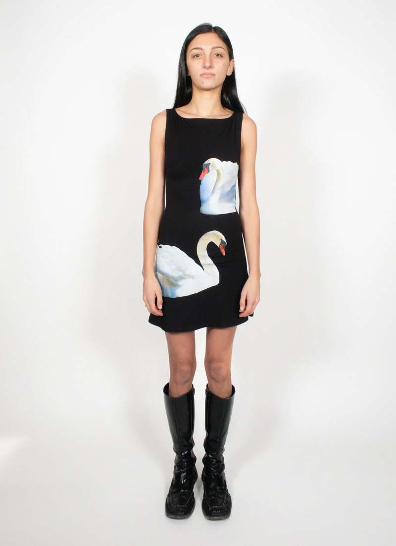 Tyler McGillivary Swan Mini Dress - Black | Garmentory