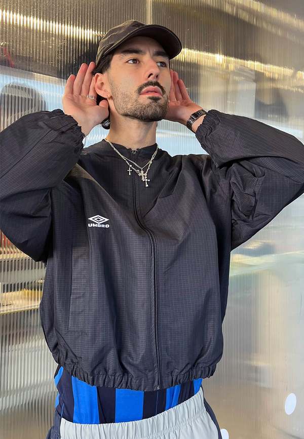 Umbro Check Bomber Jacket - Navy/Dark Brown | Garmentory