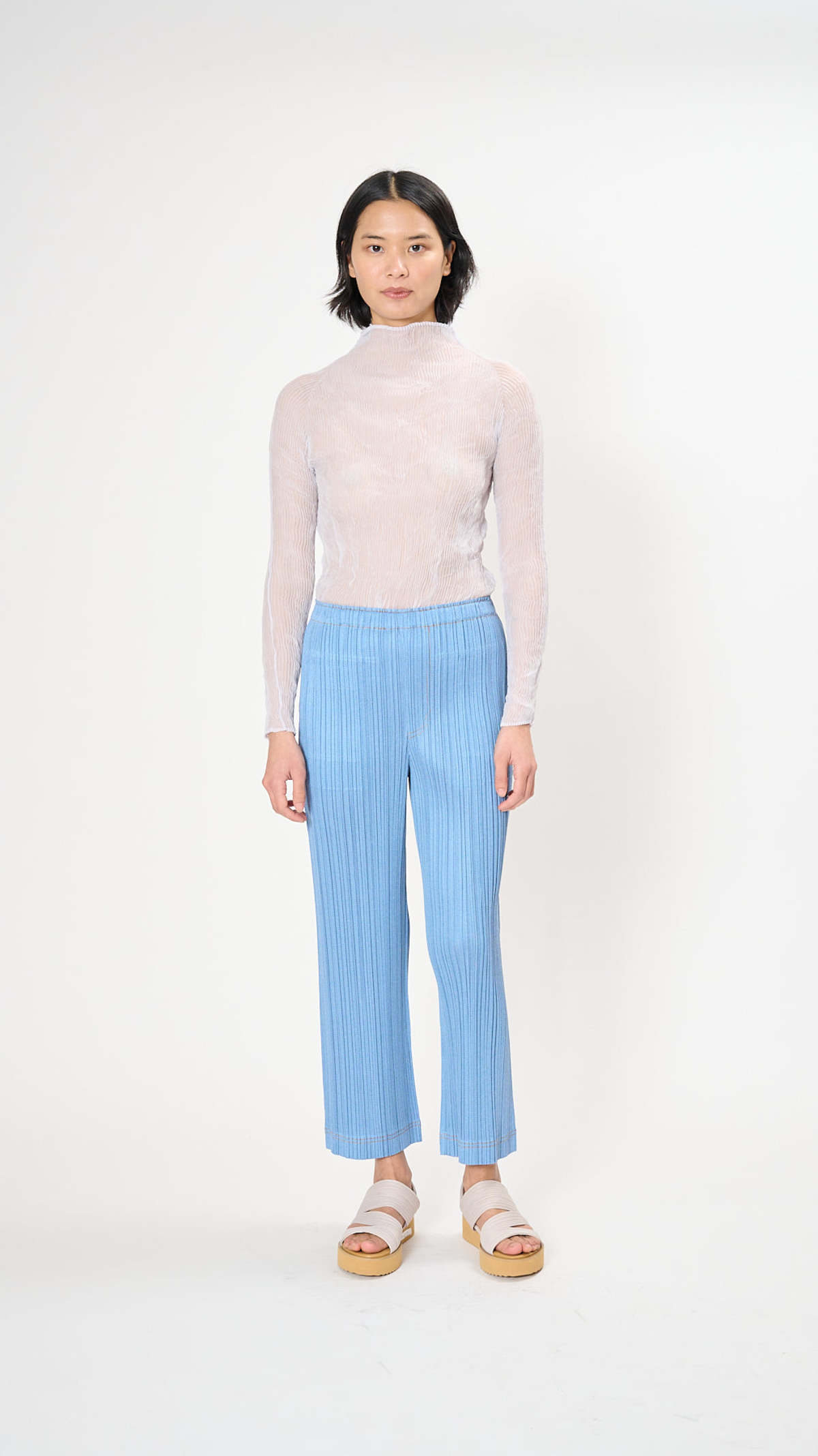 Pleats Please by Issey Miyake Cotton Denim Pants - Light Blue