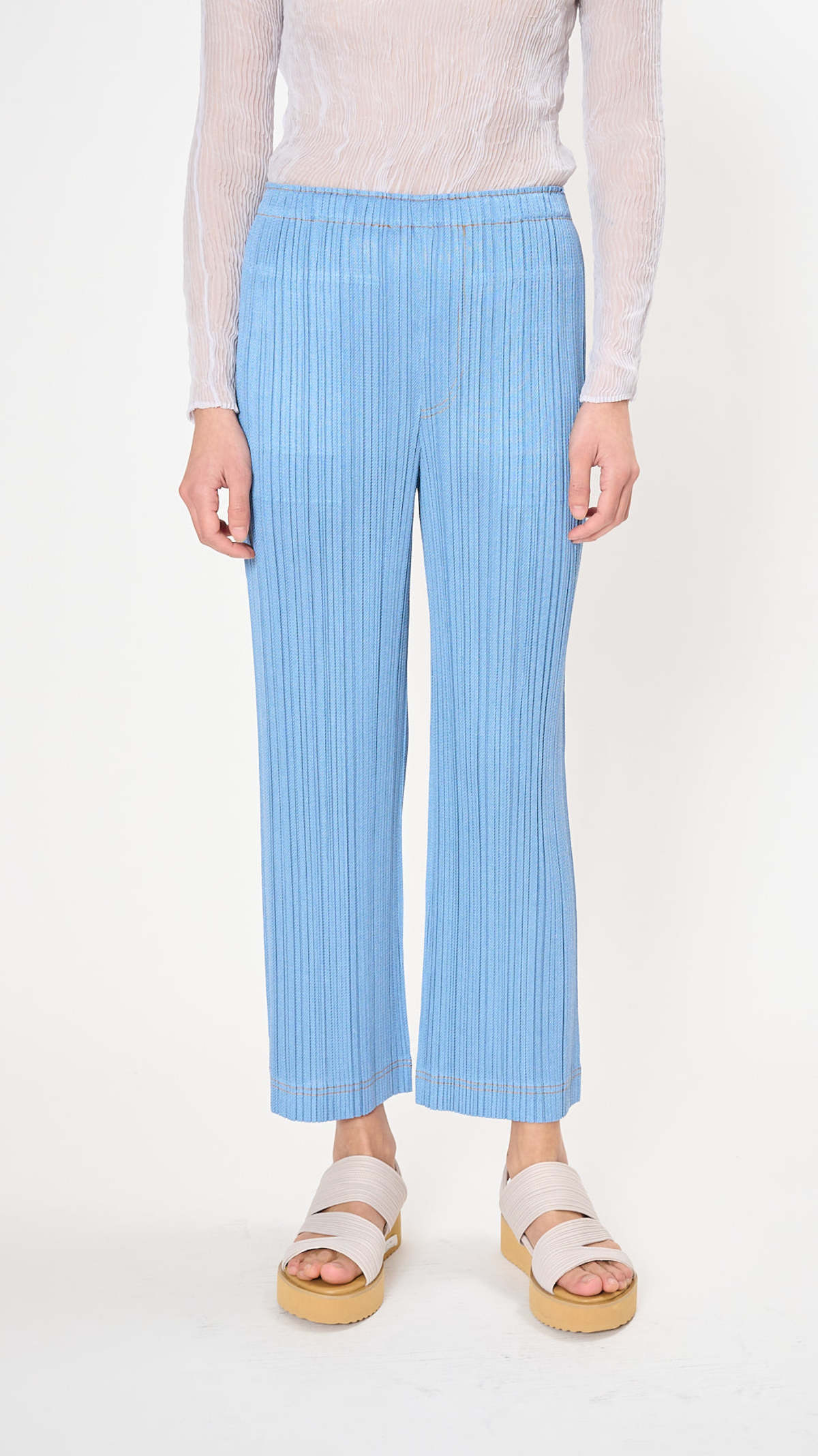 Pleats Please by Issey Miyake Cotton Denim Pants - Light Blue 