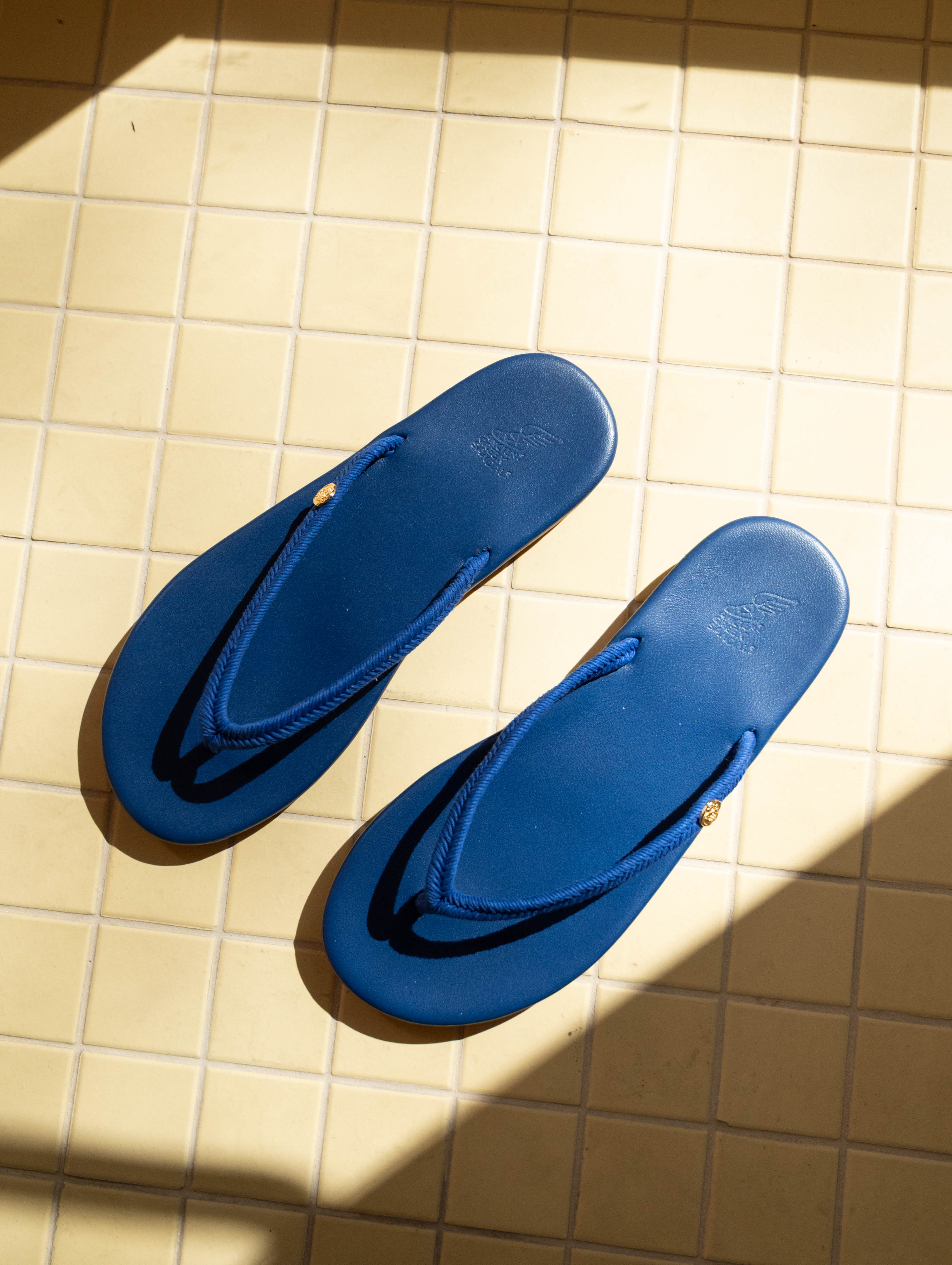 サンダル・ミュール ANCIENT GREEK SANDALS Blue fabric Saionara thong slippers Ancient Greek Sandals Saionara Rope Sandal - Blue | Garmentory