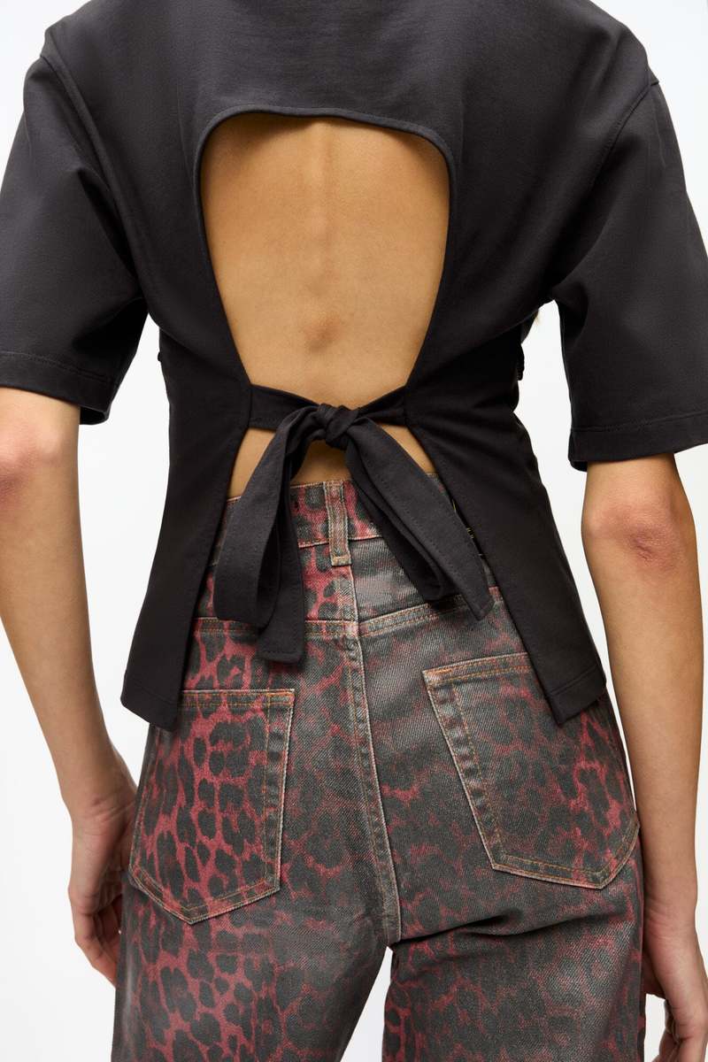 Ganni Heavy Cotton Tie Back Waisted T-Shirt - Black | Garmentory