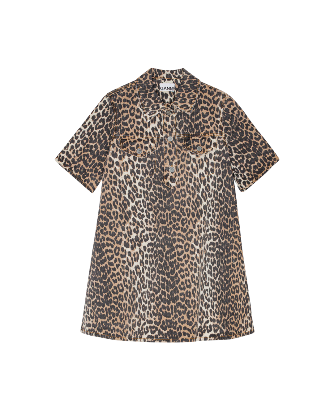 Ganni Print Denim Mini Dress - Leopard | Garmentory Ganni Print Denim Mini Dress - Leopard | Garmentory