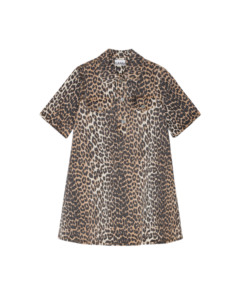 Ganni Print Denim Mini Dress - Leopard