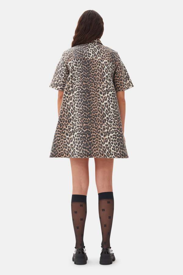 Ganni Print Denim Mini Dress - Leopard