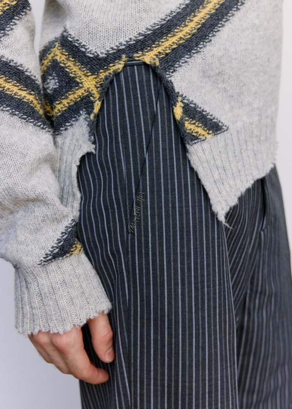 Marni Black Pinstripe Distressed Wool Trousers | Garmentory