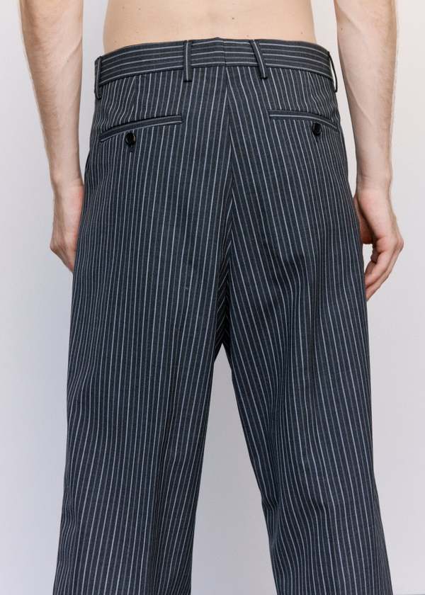 Marni Black Pinstripe Distressed Wool Trousers | Garmentory