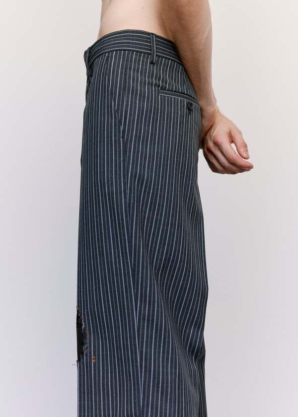 Marni Black Pinstripe Distressed Wool Trousers | Garmentory