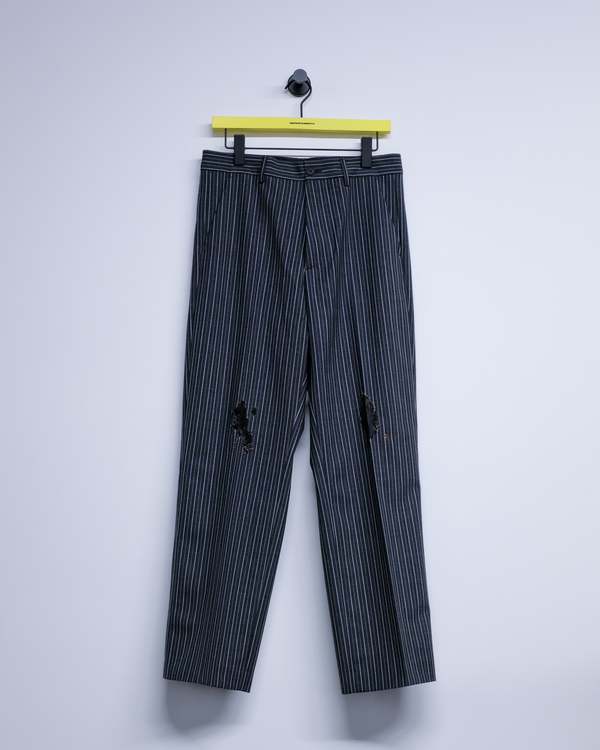パンツ MARNI BLACK PINSTRIPE WOOL TROUSERS 44 Marni Black Pinstripe Distressed Wool Trousers | Garmentory