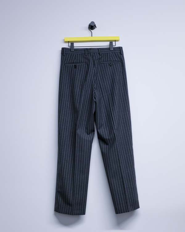 Marni Black Pinstripe Distressed Wool Trousers | Garmentory