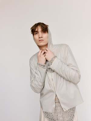 トップス Gabriela Coll Garments 24FWHAND KNITTED Gabriela Coll Garments NO.258 Technical Hooded Zip Shirt - Stone