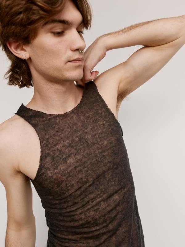GABRIELA COLL GARMENTS タンクトップ Gabriela Coll Garments NO.73 Linen Jersey Top - Washed Black