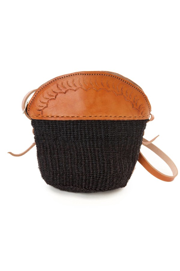 Swahili | AFRICAN MODERN Black Sisal and Leather Petite Zippered Purse