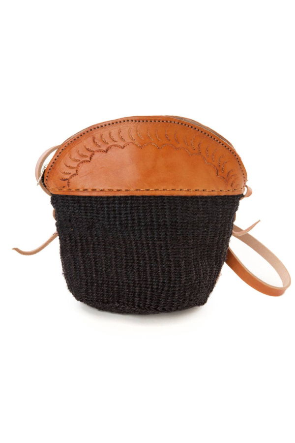 Swahili | AFRICAN MODERN Black Sisal and Leather Petite Zippered Purse