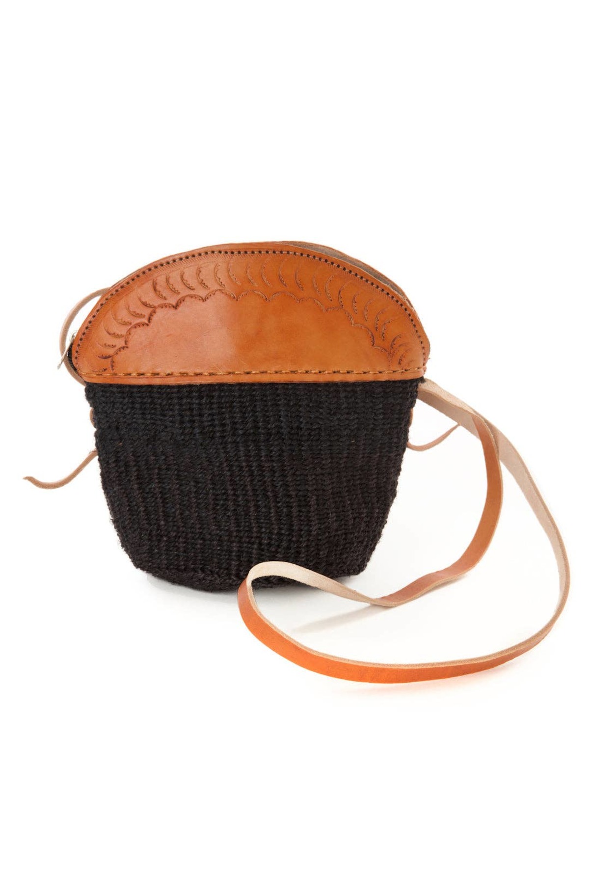 Swahili | AFRICAN MODERN Black Sisal and Leather Petite Zippered Purse - Image 2 of 2