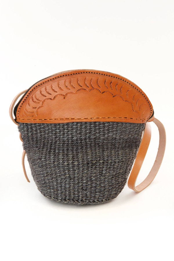 Swahili | AFRICAN MODERN Gray Sisal and Leather Petite Zippered Purse