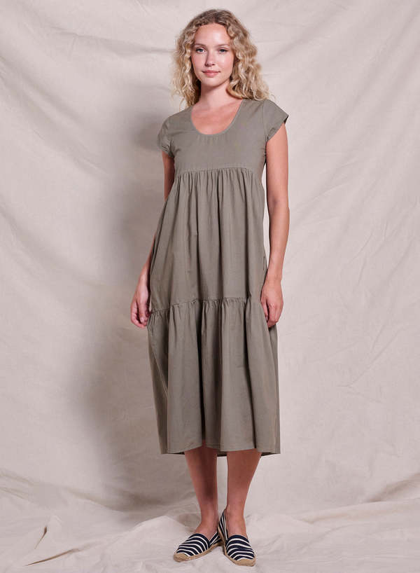 Sundry Tiered Cap Sleeve Dress - Fern Green on Garmentory Sundry Tiered Cap Sleeve Dress - Fern Green on Garmentory