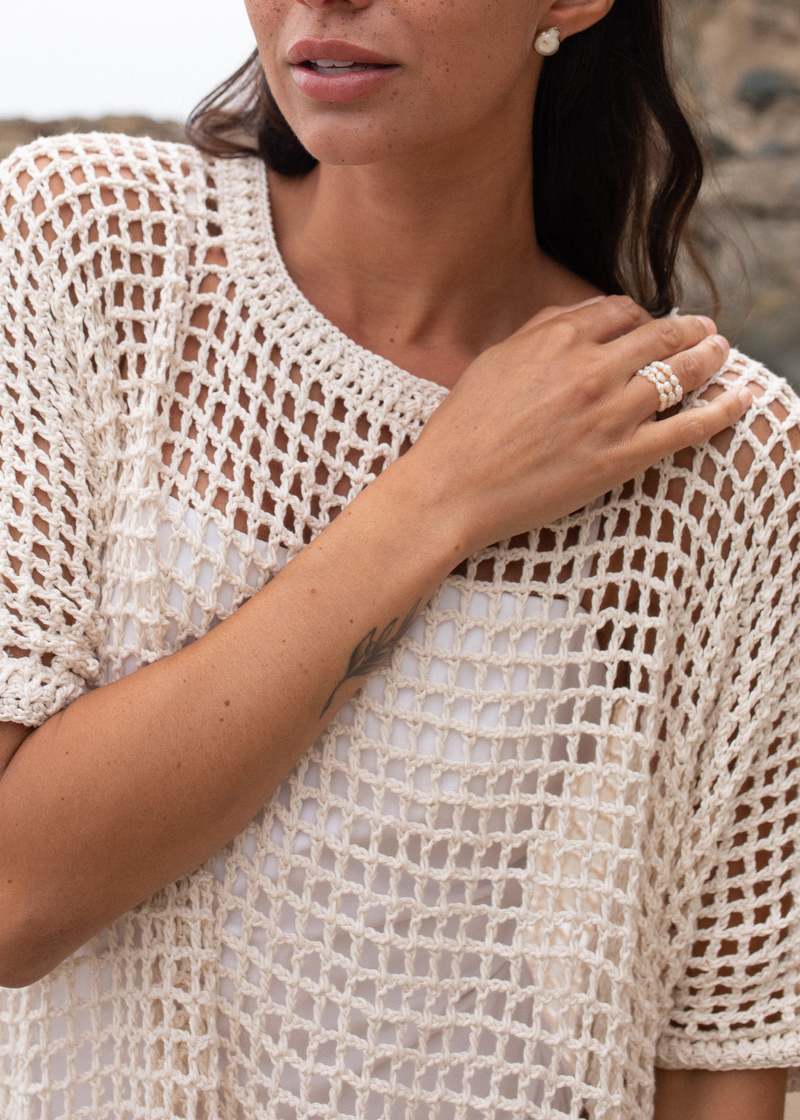 Honest Cotton Marie Crochet Coverup - Cream/Black