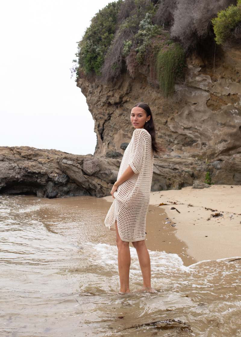 Honest Cotton Marie Crochet Coverup - Cream/Black