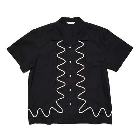 3Sixteen Vacation Collar SS Shirt - Black Overdyed Jacquard