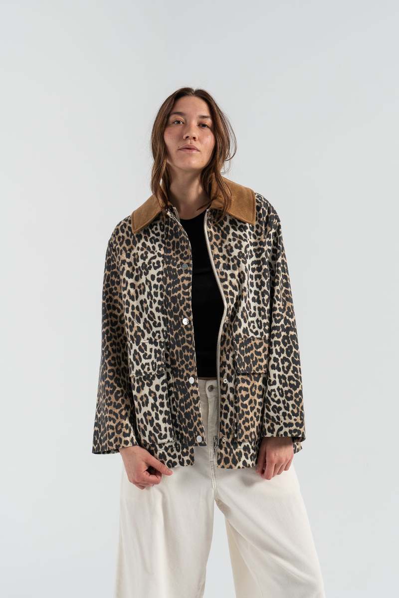Ganni Printed Canvas Midi Jacket - Leopard | Garmentory