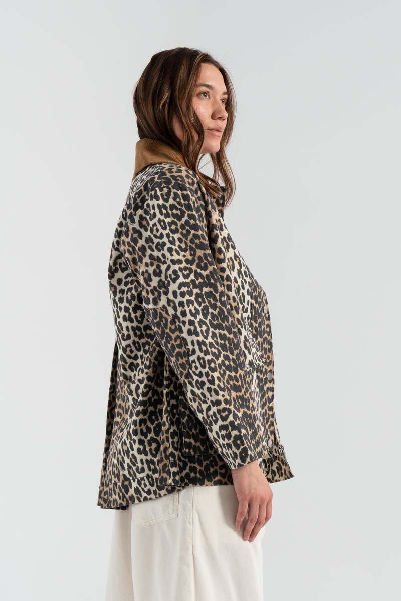 【GANNI】Leopard Printed キャンバス ミディ ジャケット Almond Milk Leopard Printed Canvas Midi Jacket | GANNI US