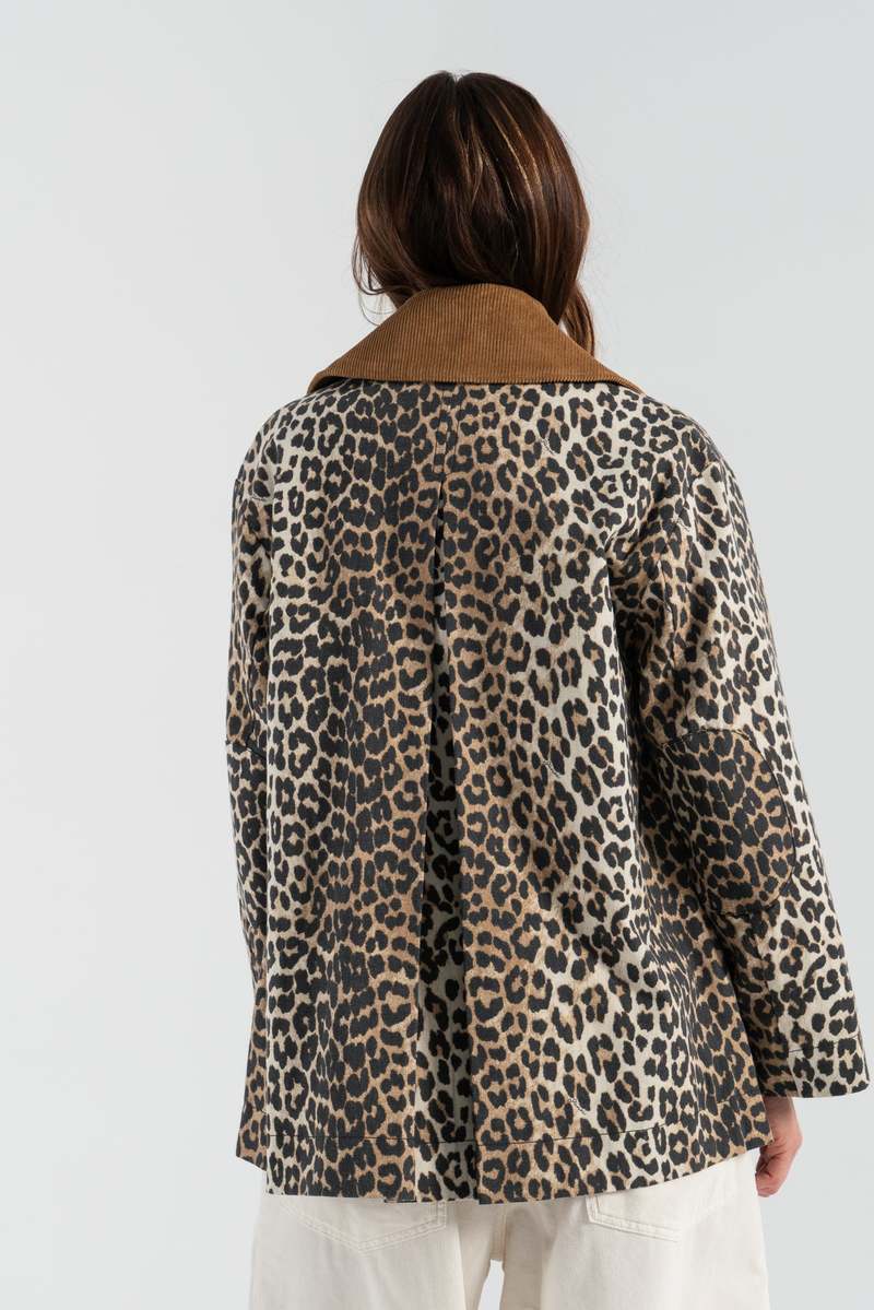 Ganni Printed Canvas Midi Jacket - Leopard | Garmentory