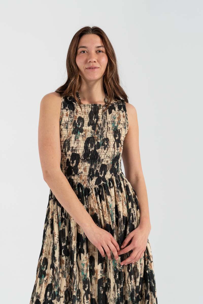 GANNI ♥ Printed Pleats Smock Midi Straps Dress/追跡付 Afterglow Printed Pleats Smock Midi Straps Dress | GANNI